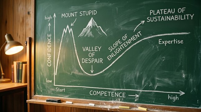 Dunning-Kruger Effect Chalkboard Graph Competence Confidence Curve &mdash; Education Psychology Art