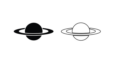 Saturn icon set black and white representations of the ringed planet © Pvect02