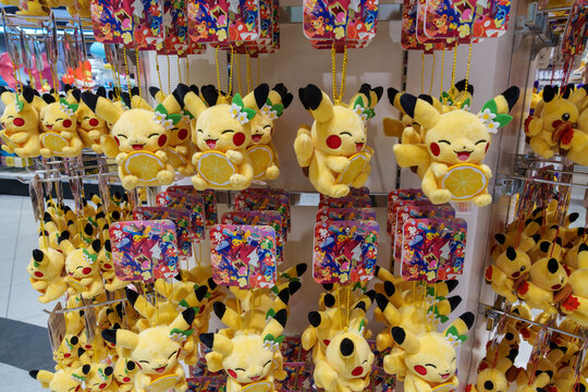 Hiroshima, Japan - April 20, 2026: Hiroshima exclusive lemon Pikachu pokemon plush for sale at the Pokemon Center