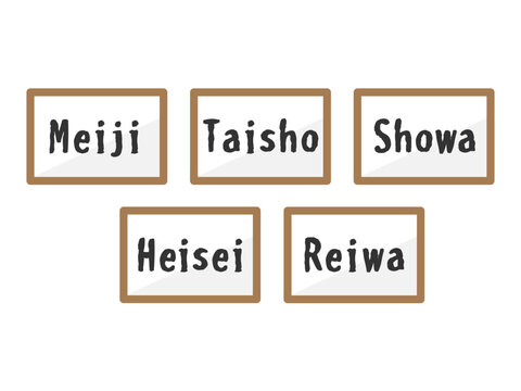 明治・大正・昭和・平成・令和　元号のイラストセット（ローマ字）