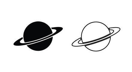 Two saturn planet icons solid black and outline versions for design projects © Pvect02
