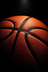 Obraz premium Basketball Macro Texture: Professional Sports Athletics Equipment, Orange And Black Game Ball For Competition, Training, Tournament, Championship And Teamwork Concept