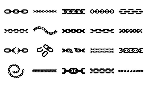 Chain vector brush set with metal link strokes and chain link pattern elements
