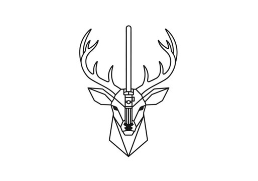 Geometric deer head with zipper minimalist line art illustration