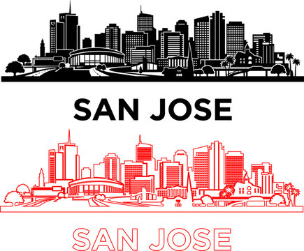 San jose skyline illustration a modern cityscape with dual representations