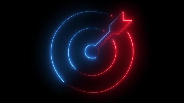Abstract glowing neon circle teer icon animation on the black background.HD motion video.