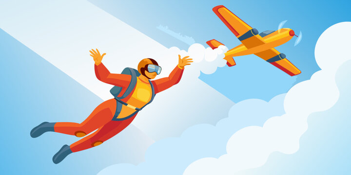 Skydiver in free fall with airplane vector illustration