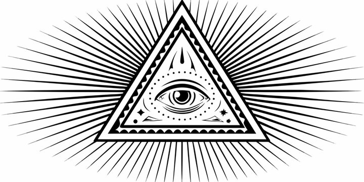 eye of providence symbol black and white illustration with radiating lines