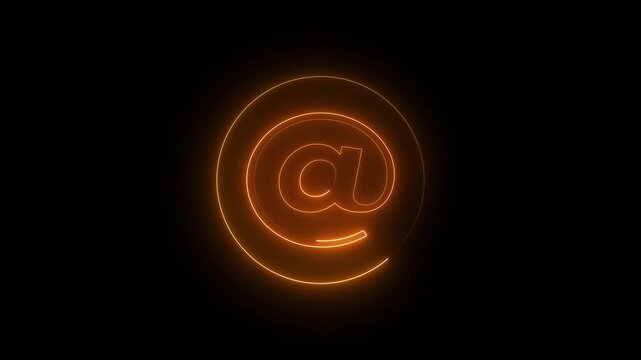 Glowing neon 'At" symbol 3D icon spinning. Alpha channel. Seamless looping