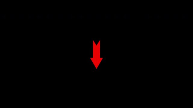 Red arrow pointing down animation on black background, for ui and, directional signage
