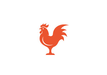 Minimalist orange rooster icon on white background © sri