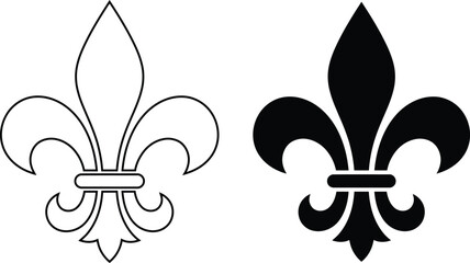 Two fleur de lis symbols a classic heraldic design in black and white illustration © MdNazrulIslam