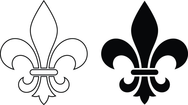 Two fleur de lis symbols a classic heraldic design in black and white illustration
