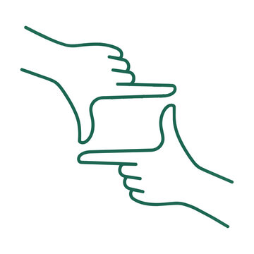 Two hands forming a rectangular framing gesture with fingers in minimalist monoline style isolated on white background cinematography concept