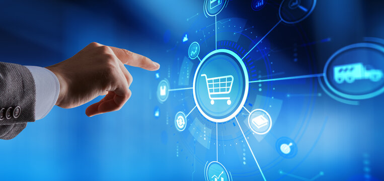 E-commerce platform with online shopping cart and digital payment processing interface.