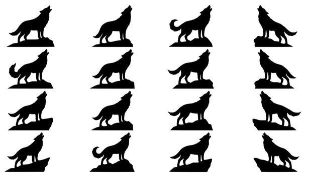 Black silhouette wolves in various dynamic poses