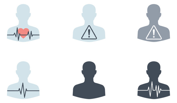 Patient status icons vector illustration ecg warning heartbeat silhouettes