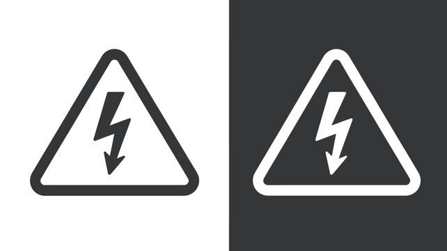 Electric Warning Icon Vector with Lightning Bolt Hazard Sign
