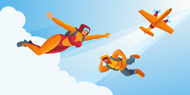 skydiving illustration with airplane two people in free fall