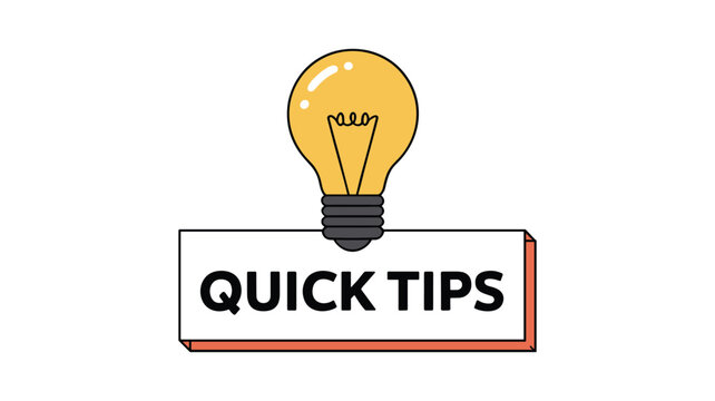 Yellow lightbulb with quick tips text on white background idea glow