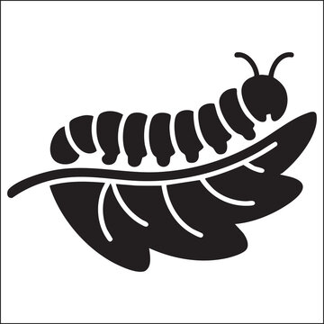 Caterpillar eating leaf silhouette vector illustration