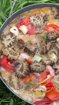 Cooking natural morel mushrooms from nature