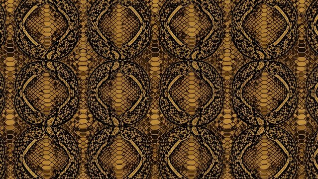 Intricate golden-brown and dark snake skin pattern with repeating geometric and organic texture, creating a luxurious and exotic background design.