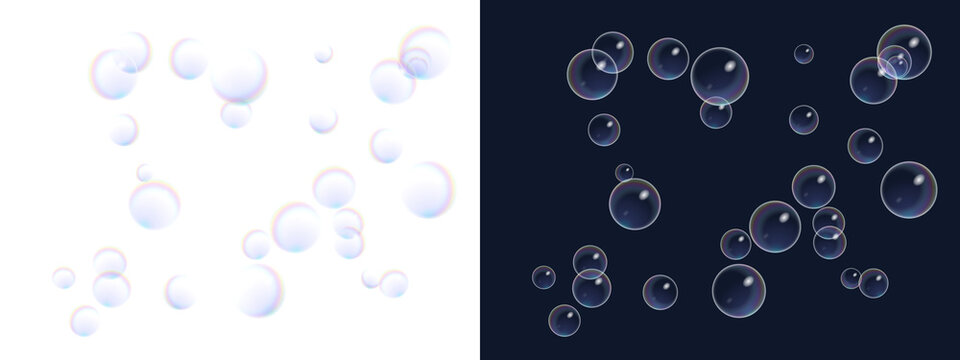 A PNG image of&nbsp;Realistic iridescent soap bubbles floating freely and reflecting light on transparent background