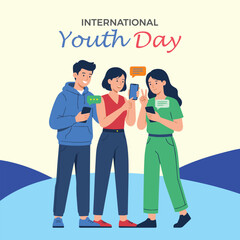 Fototapeta premium International youth day, young people connecting on smartphones and sending messages