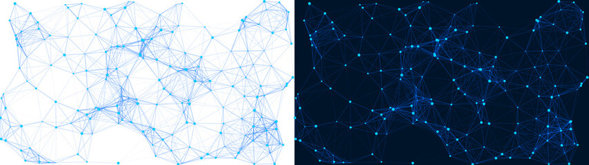 A PNG image of Abstract digital network with connected glowing blue dots and lines illustrating complex data structures on transparent background © Raihan Alam