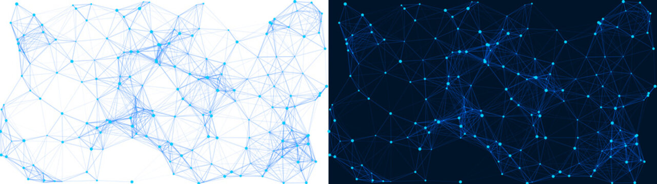 A PNG image of Abstract digital network with connected glowing blue dots and lines illustrating complex data structures on transparent background