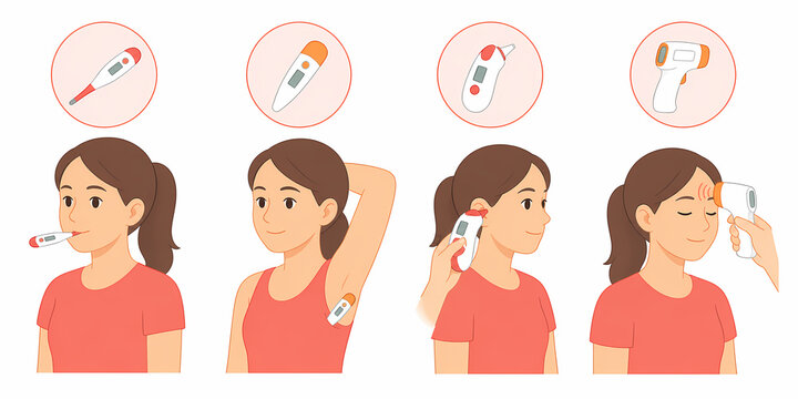 Body temperature measurement methods thermometer illustration