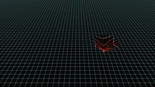 Kinetic energy, force of attraction, gravity, massive attraction warp wire frame space. Physics, force of attraction, wire frame, relativity between space and time, education, science.