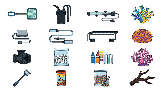 Diving scuba gear equipment icons.