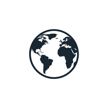 Black and white earth globe icon.