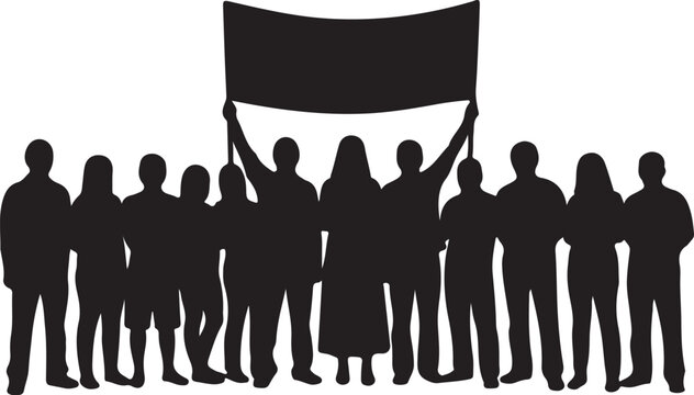 Group of people holding a banner silhouette illustration
