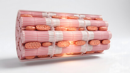Obraz premium 3D muscle fiber cross section showing sarcomere myofibril mitochondria and glowing energy structure