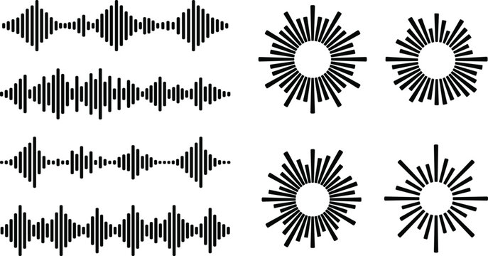 Set of sound wave audio equalizer visualizer icons for music player interface