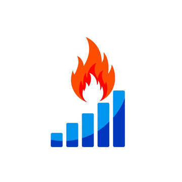 A bar chart with a flame on top.