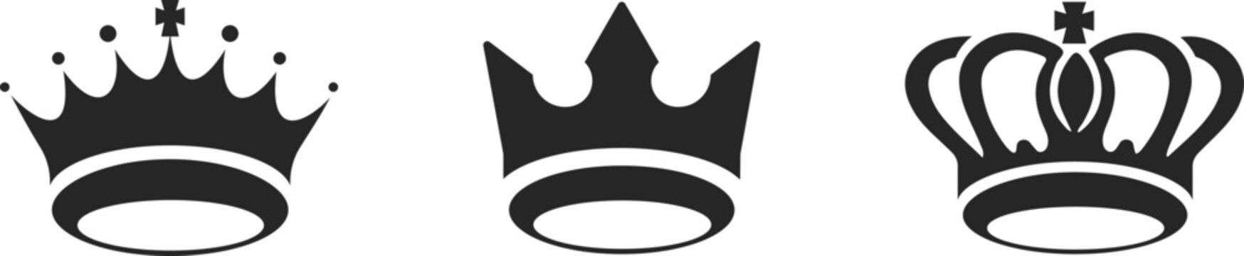 Crown silhouette collection, royal luxury crown set. Premium crowns. Vector