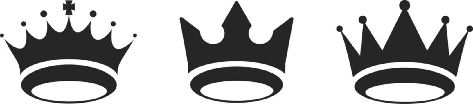 Crown silhouette collection, royal luxury crown set. Premium crowns. Vector