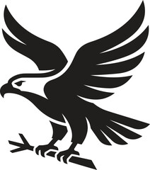 Fototapeta premium Black eagle icon, flying bird silhouette, wildlife symbol, vector graphic
