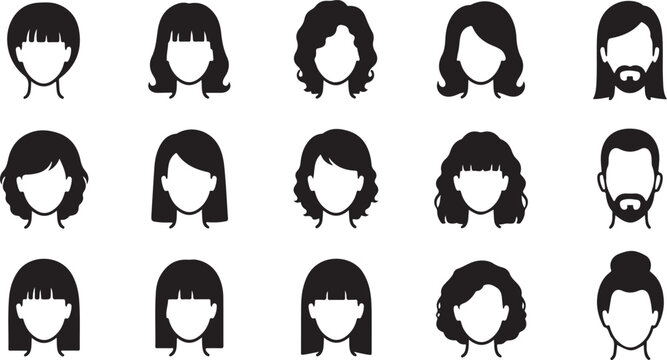 Black and white of simple, abstract human head silhouettes in rows profile view