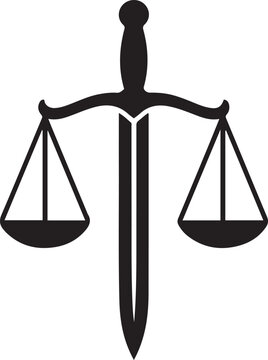 Scales of justice sword legal law symbol icon. logo Vector Black silhouettes