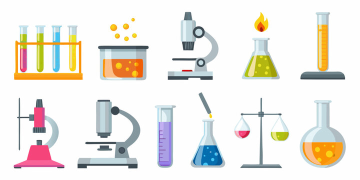 chemistry equipment set colorful vector illustration on white background