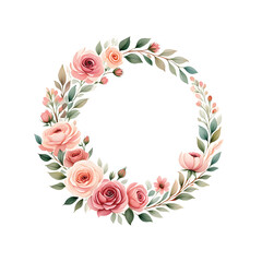 Obraz premium A decorative wreath of red roses and flowers forming a floral frame with leaves and a romantic design