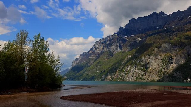 the walensee lake in switzerland in spring 4k video