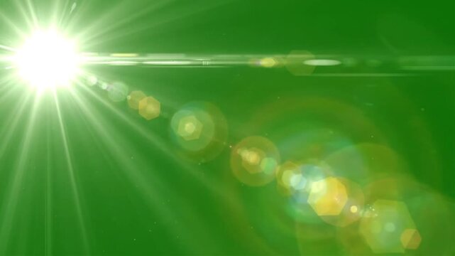 Optical Lens Flare Light Rays and Bokeh Effect on Green Screen Chroma Key