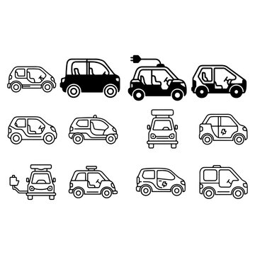 Set of Compact Electric Golf Carts and Low Speed Vehicle Silhouettes