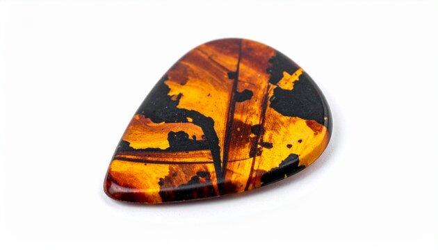 Polished tiger eye gemstone cabochon on white background